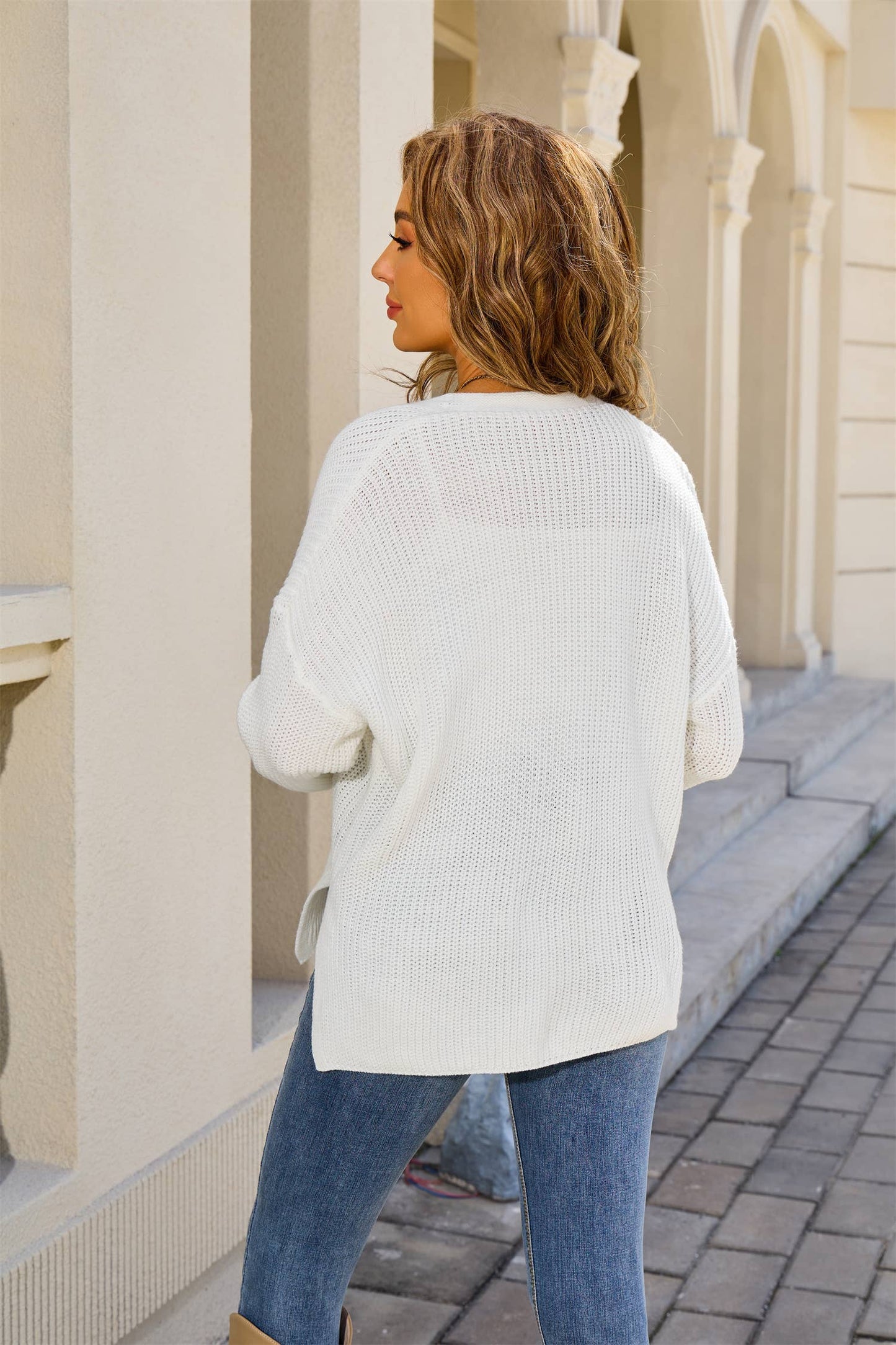 Fashion loose V-neck single-breasted cardigan