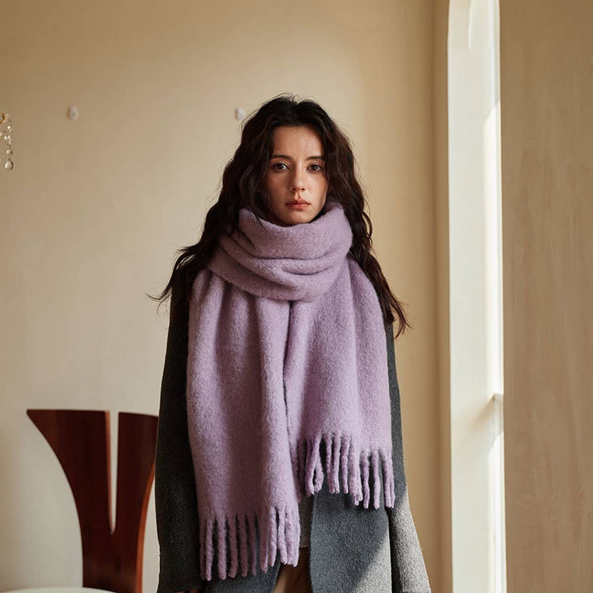 Soft Merino Wool Solid Scarf ??White Winter Wrap_CWASC2294