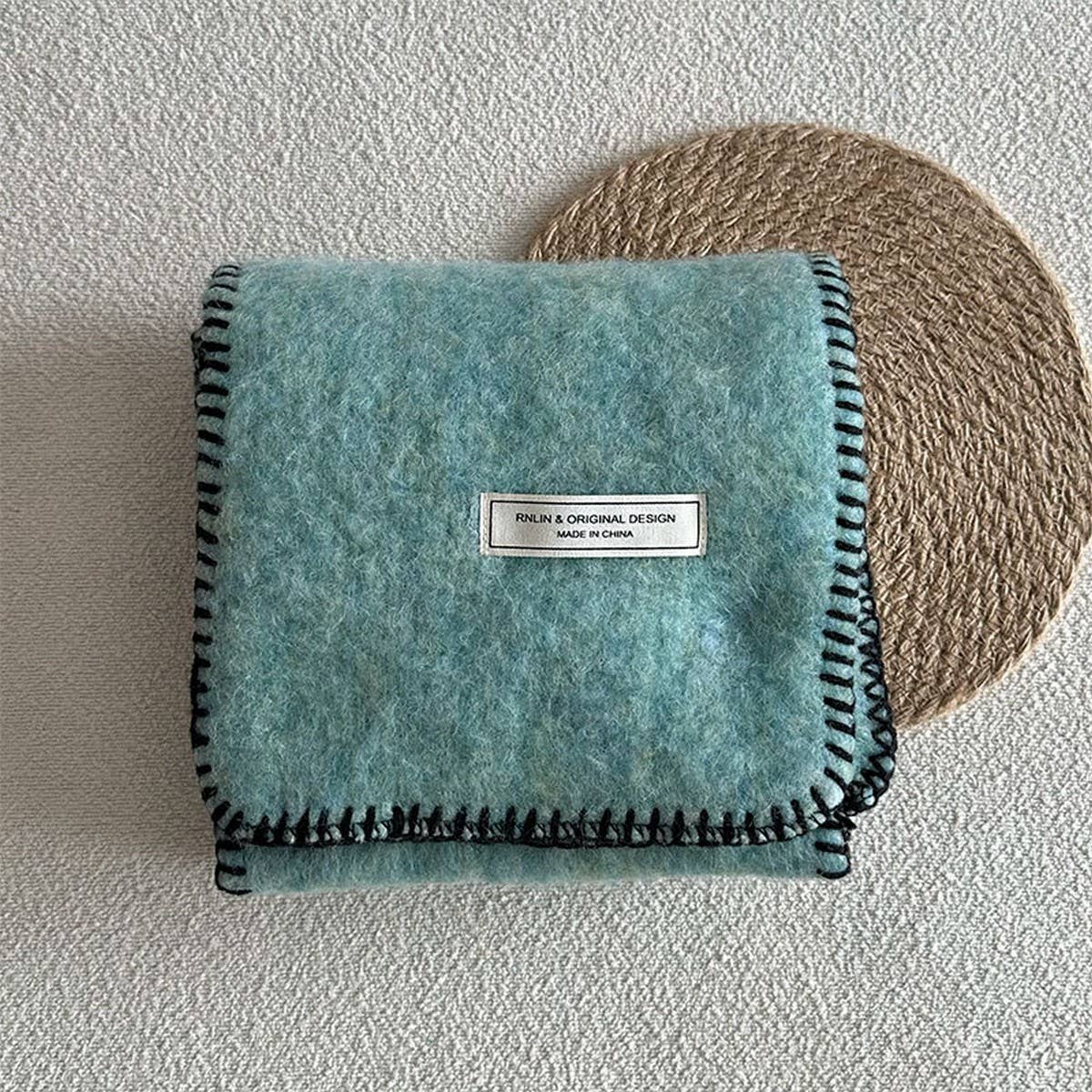 Solid Wool Blend Knit Scarf ??Color-Blocked Trim_CWASC2291