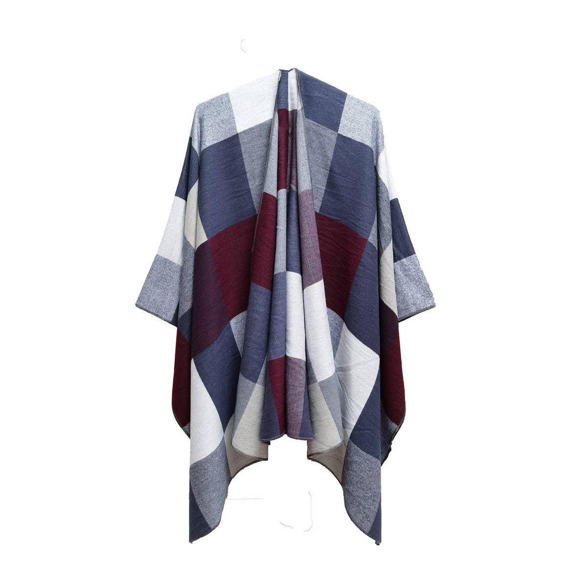 WOMEN COLOR PLAID TASSELS SPLIT WARM SHAWL