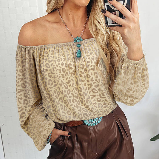 LEOPARD PRINT ONE-LINE SHOULDER PULLOVER