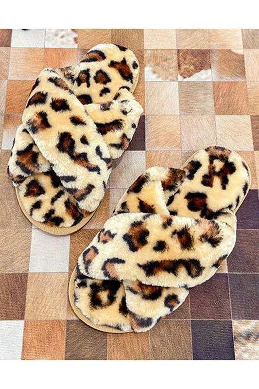 CROSS STRAP FLUFFY CASUAL SLIPPERS