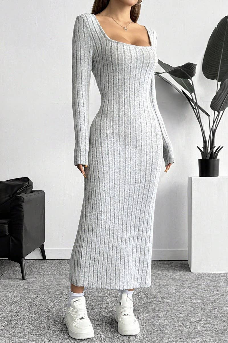 CWDMD00982_AUTUMN AND WINTER SLIM SIMPLE SLIT HIP DRESS