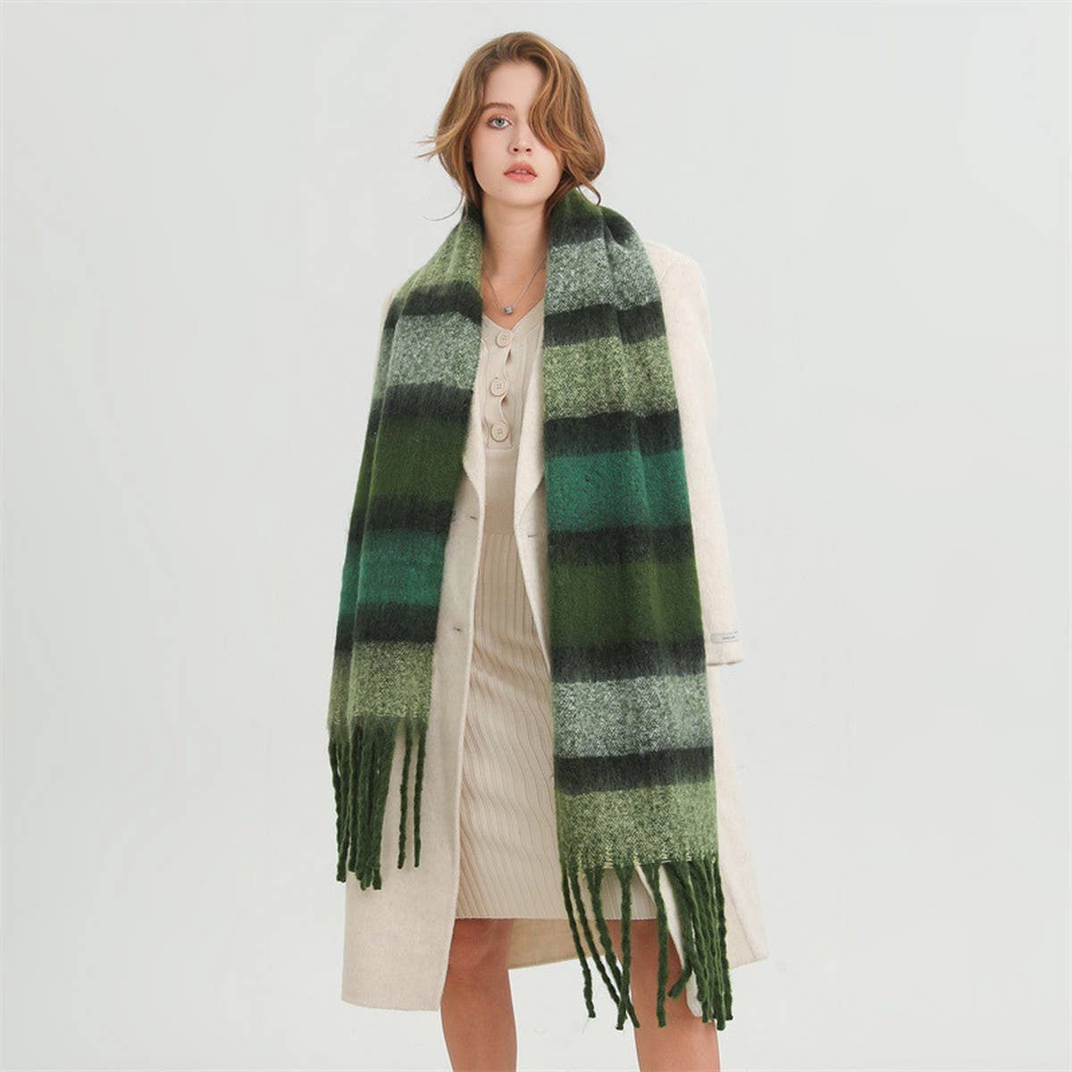 Plaid Patchwork Fringe Scarf for Fall & Winter_CWASC2759
