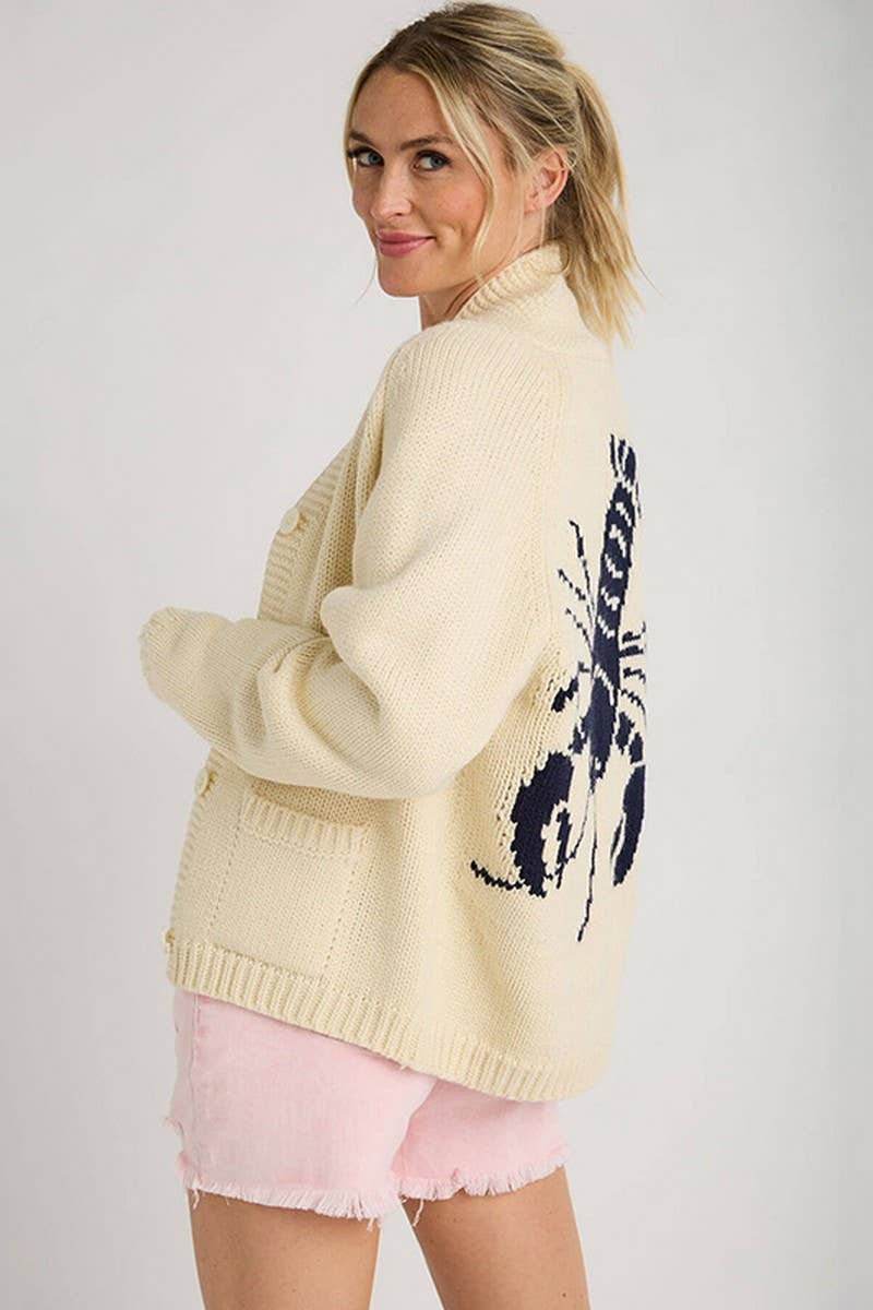 CWOSWL07743_2024 WINTER SHRIMP PRINT BUTTON KNIT CARDIGAN