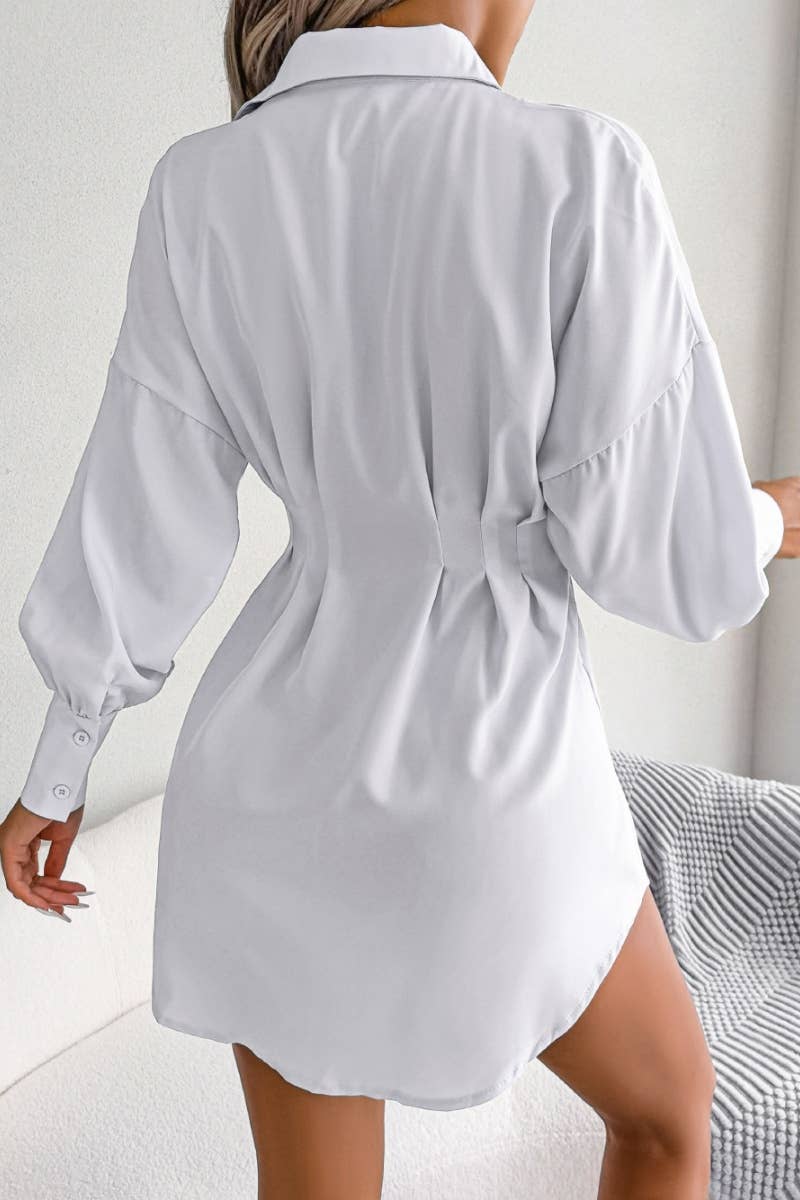 CWDSD6423_LONG SLEEVE WAIST WAIST BLOUSE DRESS SHORT