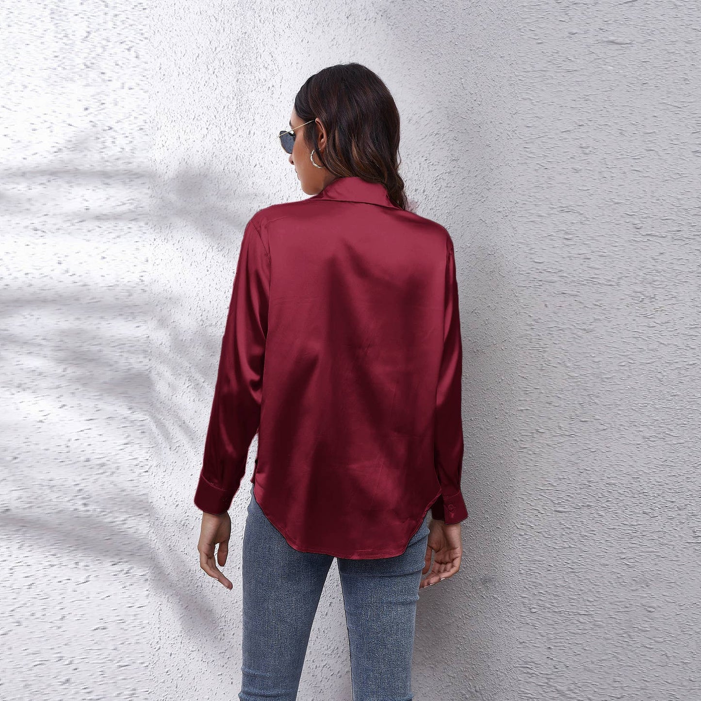 Satin silk long-sleeved shirt