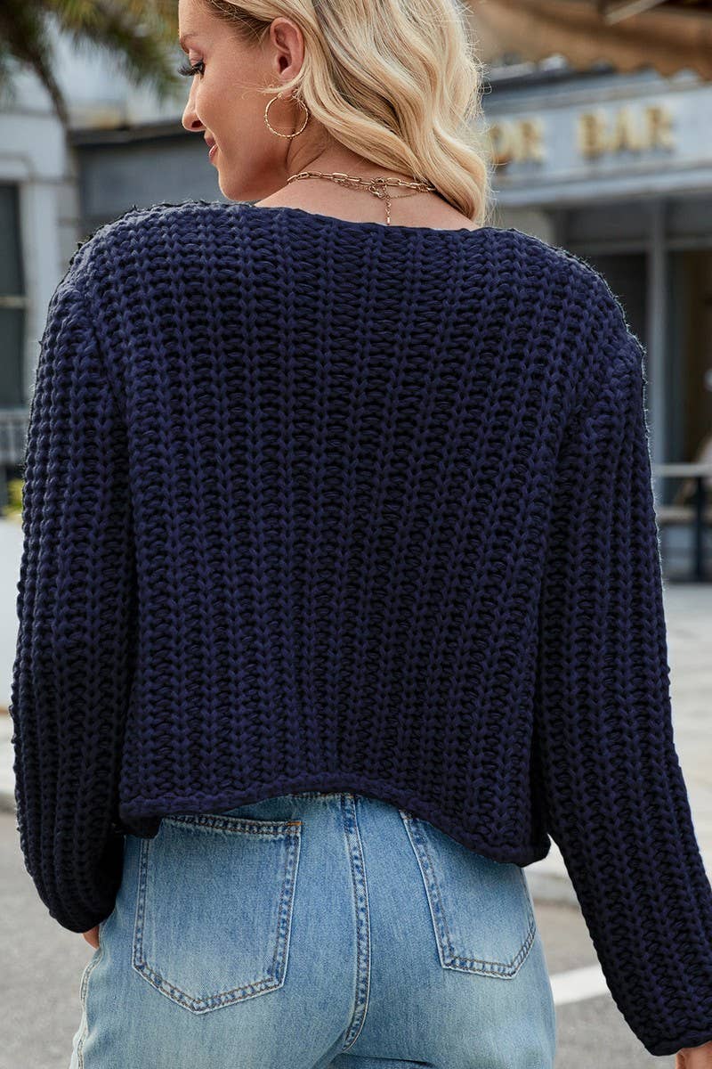 CWOCAL00845_SOLID COLOR LOOSE KNITTED CARDIGAN SWEATER