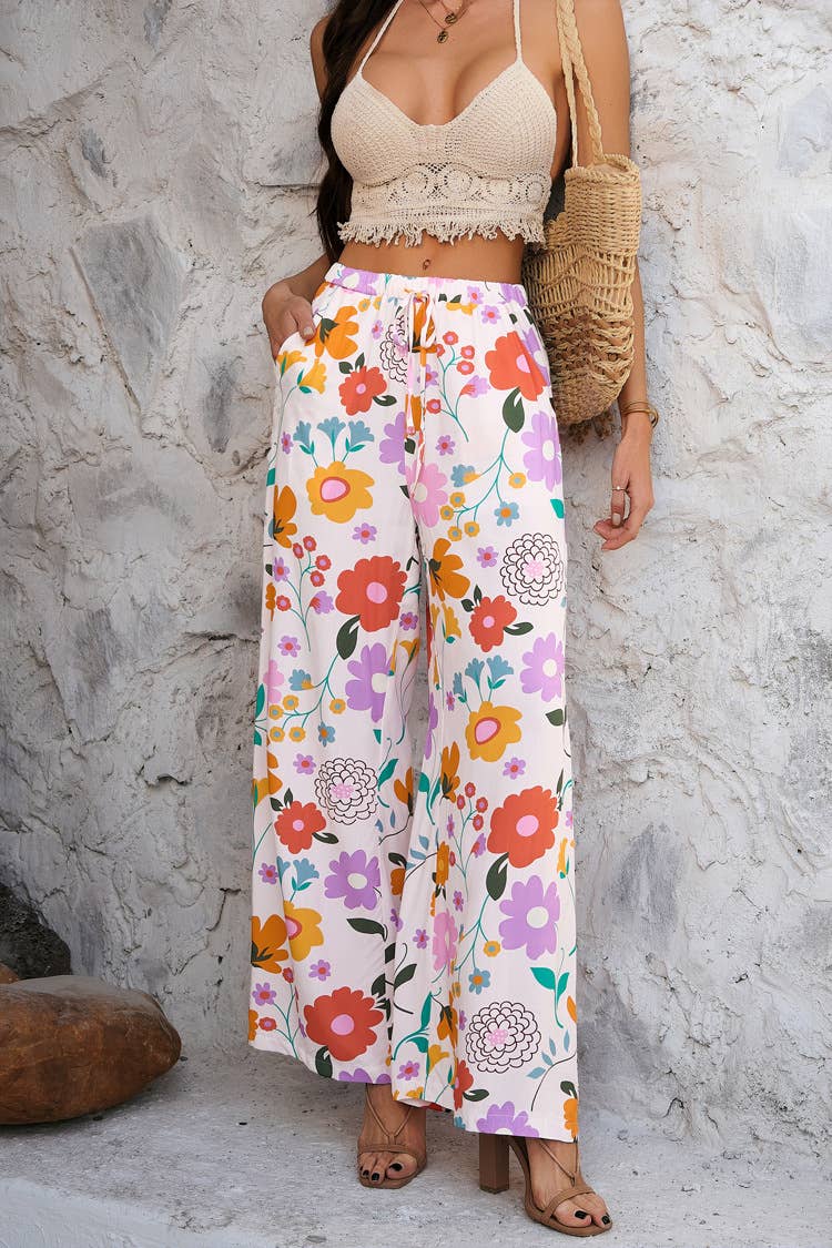 Pomesian holiday print straight leg pants