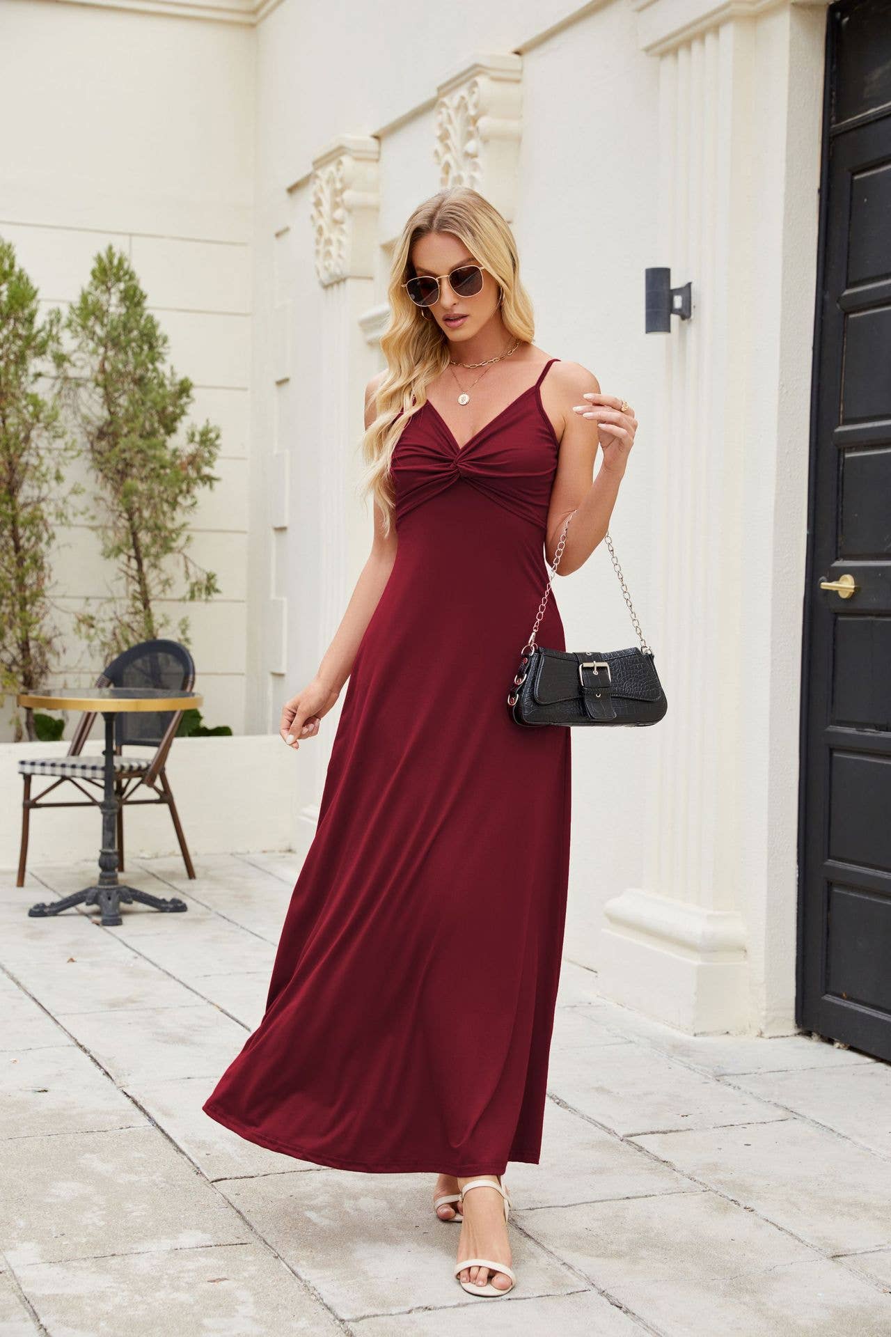 Long elegant and loose solid-color halter dress