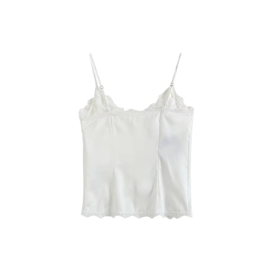 Lace lace patchwork single breasted tank top