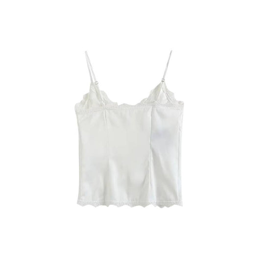 Lace lace patchwork single breasted tank top