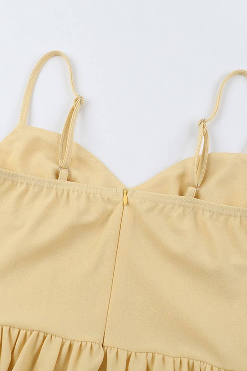 CWDMD5068_SPRING V-NECK SOLID COLOR WAIST SUSPENDER DRESS