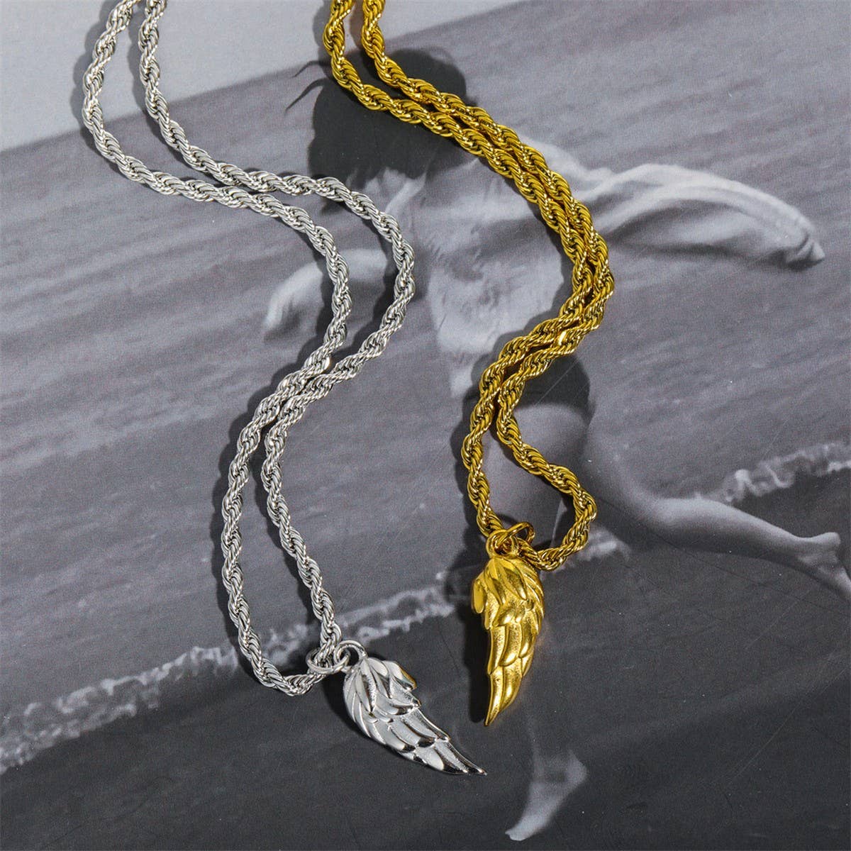 Stainless Steel Men's Wing Pendant Necklace_CWMM5558