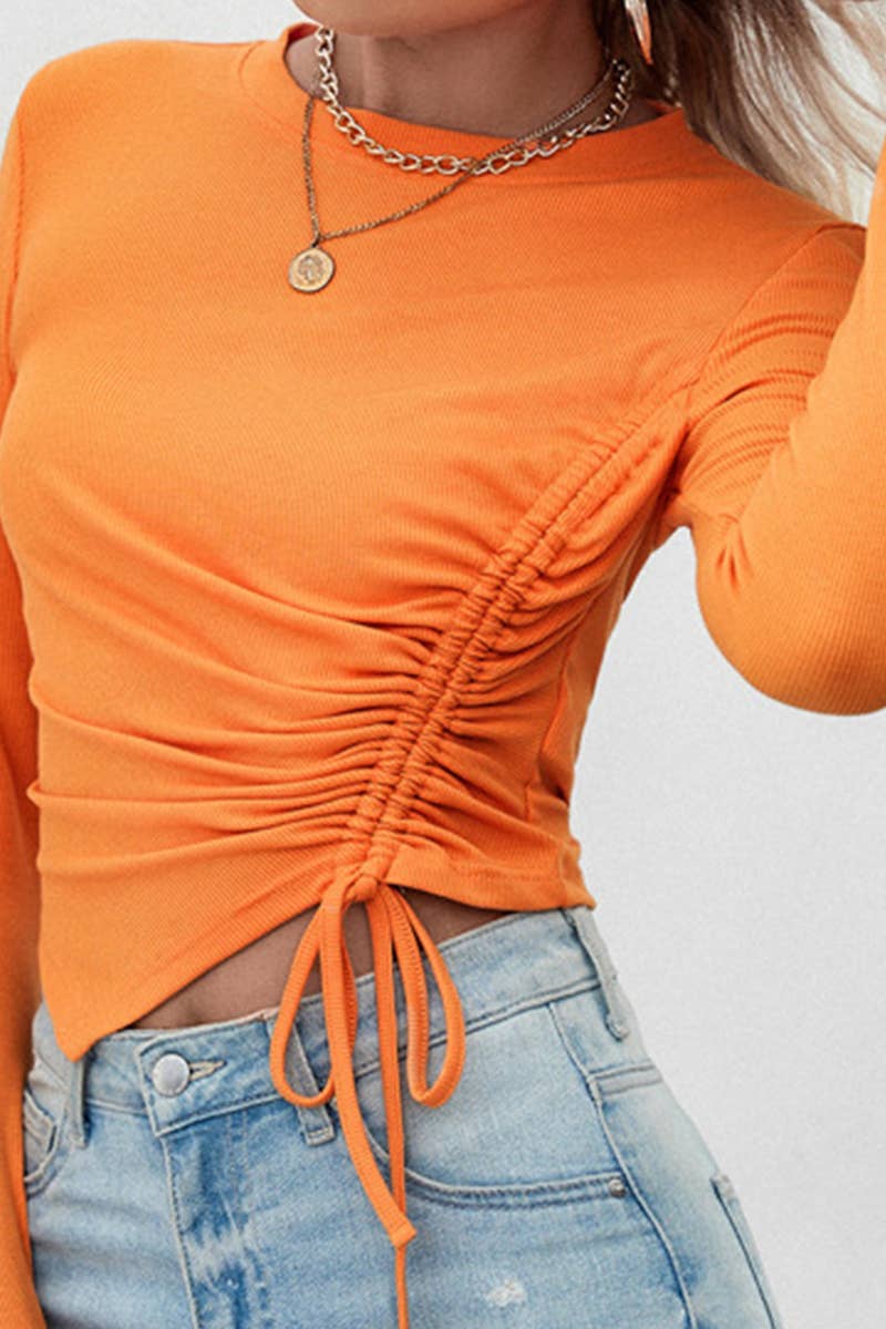 WOMEN ASYMMETRICAL WRINKLE BLOUSE_CWTBLL0489