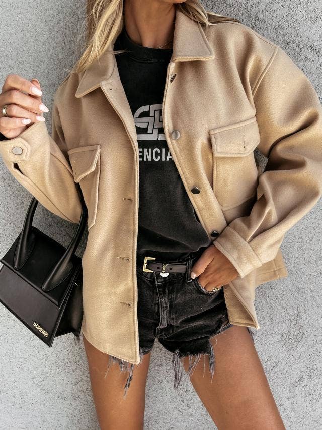 FASHIONABLE SOLID SINGLE-BREASTED WOOL COAT