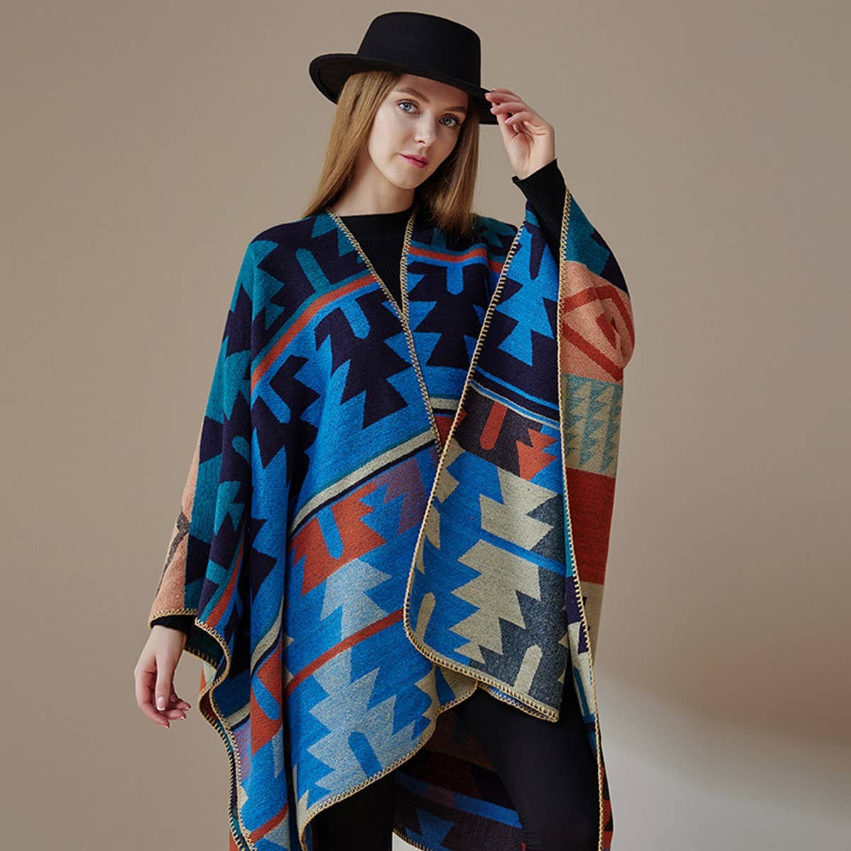 FAUX CASHMERE SLIT SHAWL SCARF CAPE COAT CLOAK