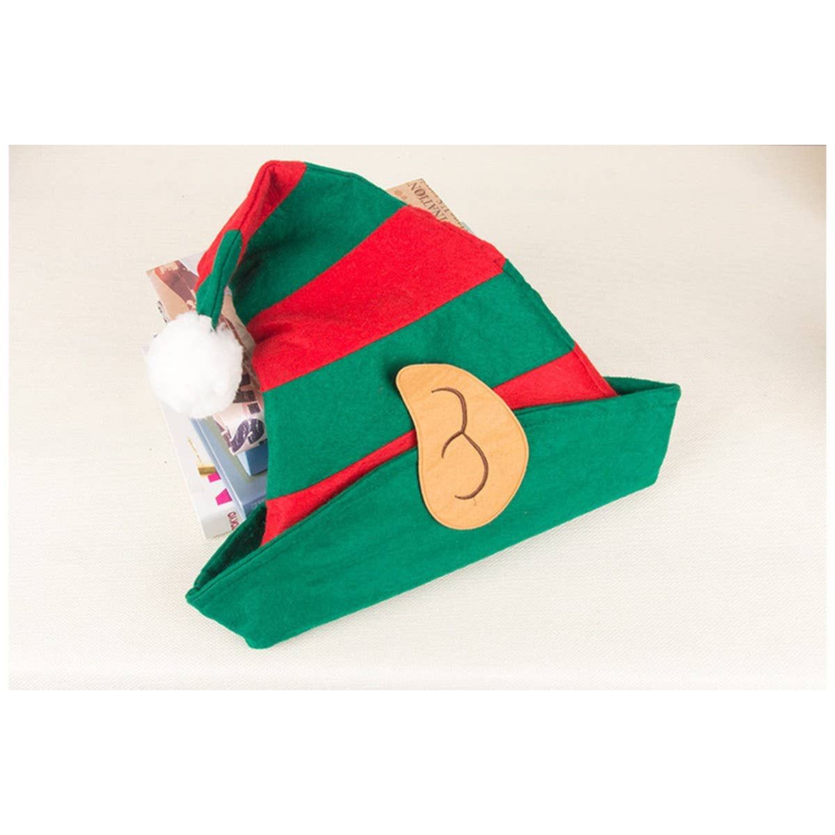 CWAH1818_Christmas Elf Clown Red And Green Striped Santa Hat