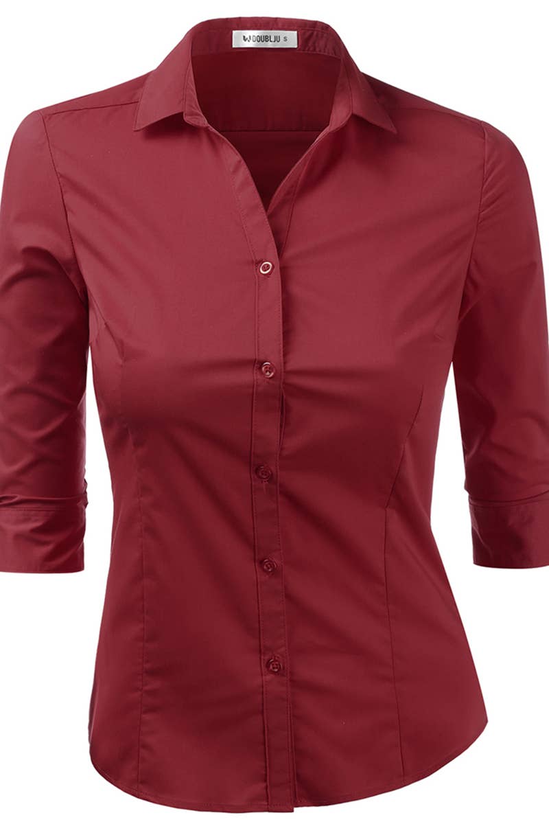 WOMEN SOLID BUTTON DOWN SHIRT_CWTSTL706