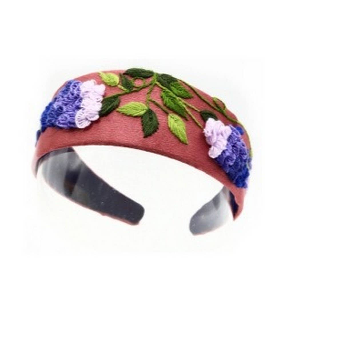 Embroidered Purple Vine Headband with Floral Art