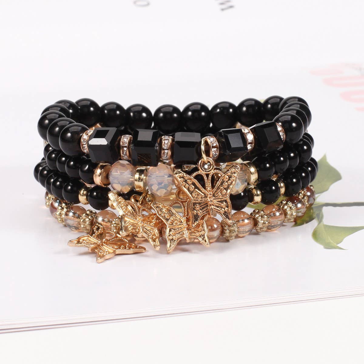 CWMM10435_BOHO BUTTERFLY CRYSTAL BEADED BRACELET SET 4PCS