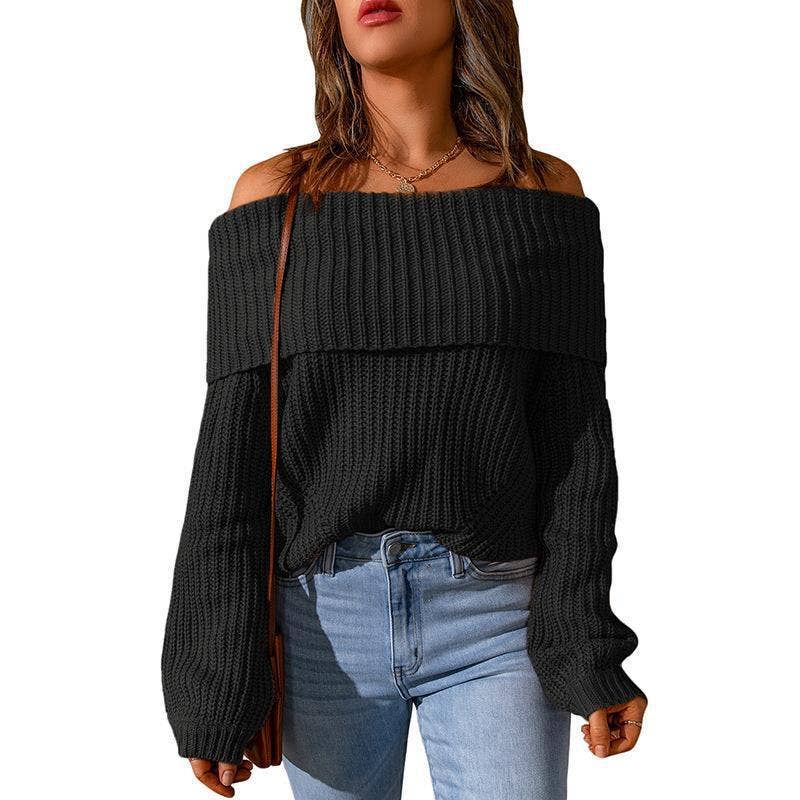 STRAPLESS SHOULDER SWEATER IN SOLID COLOR