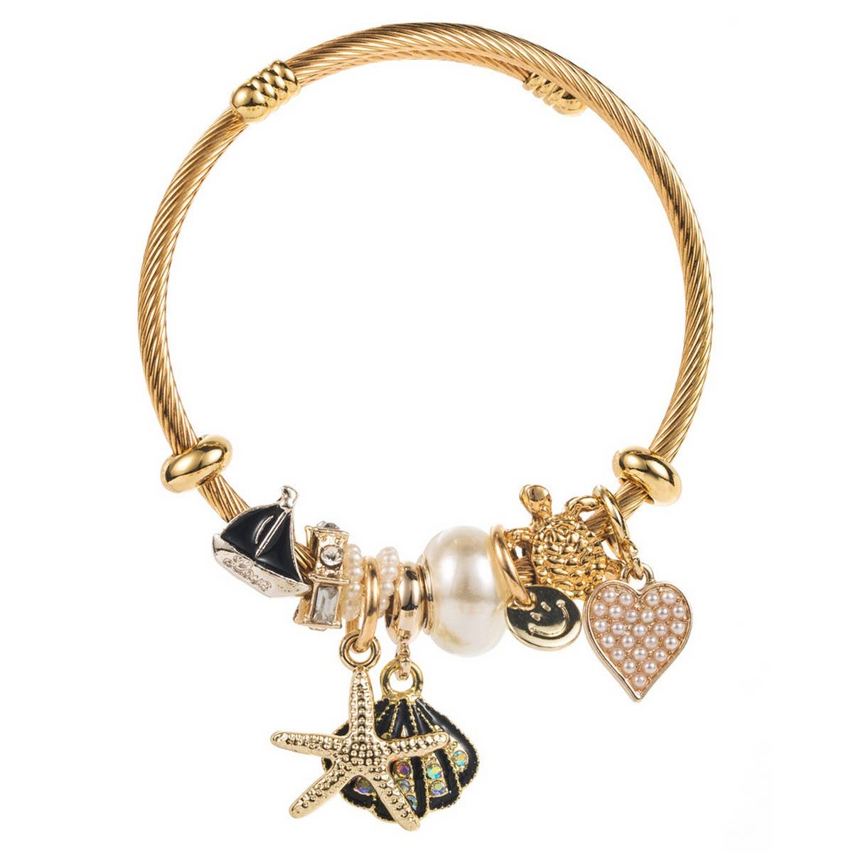 Beach Shell Starfish Steel Bracelet for Women_CWMM8476