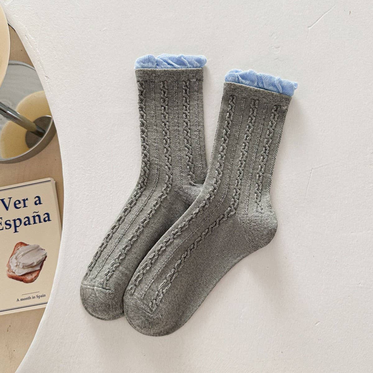 Twist Lace Ruffle Crew Socks For Women