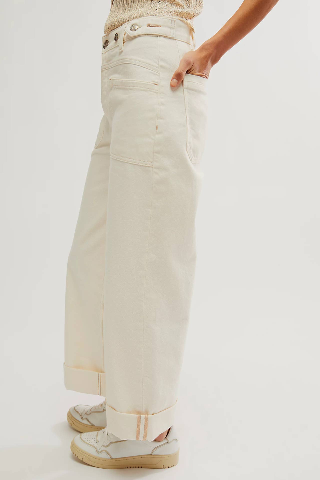 Non-elastic washed straight-leg workwear jeans