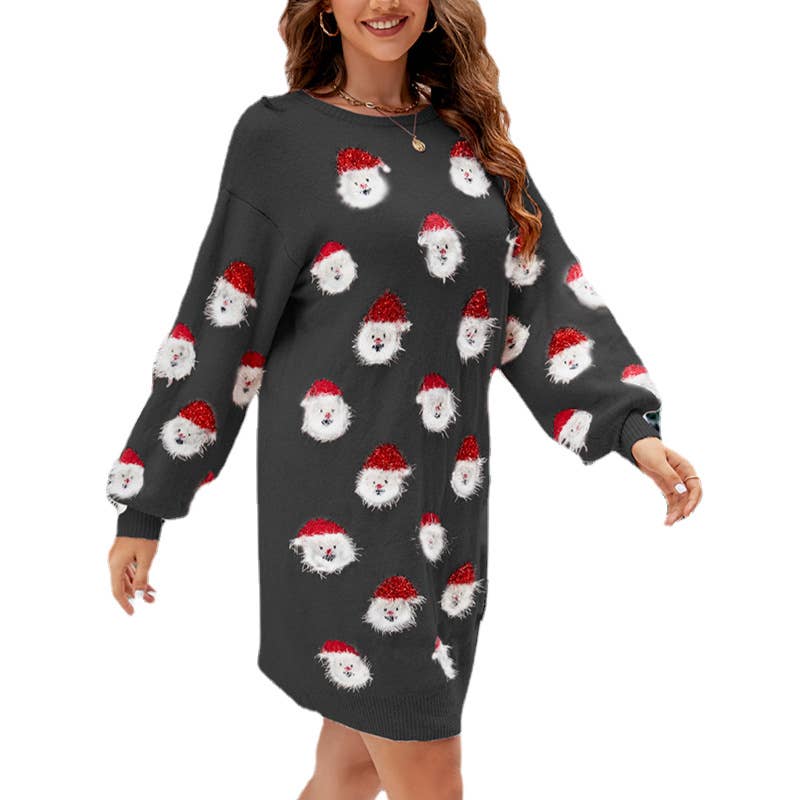 SANTA CLAUS HEAD JACQUARD MID-LENGTH DRESS