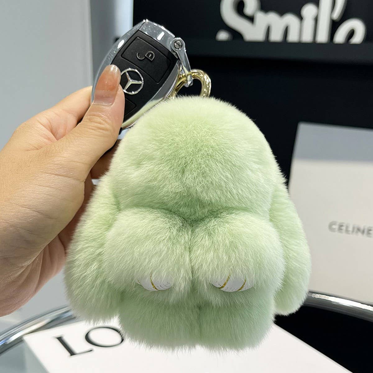 NEW MINI CUTE PLUSH BUNNY CAR KEYCHAIN PENDANT