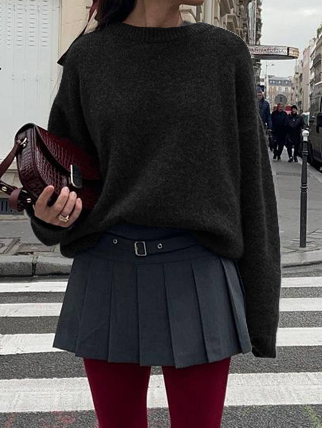 Simple long-sleeved solid-color knitted sweater