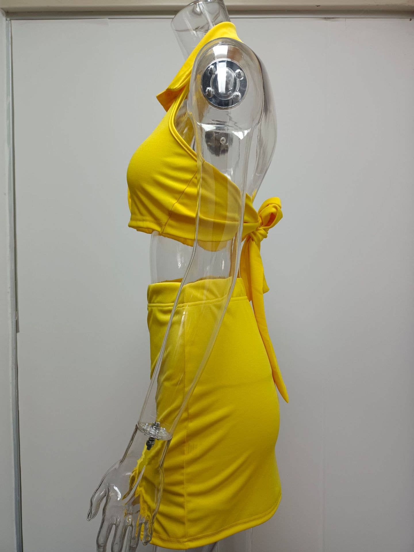 Lace-up POLO collar exposed waist short skirt set