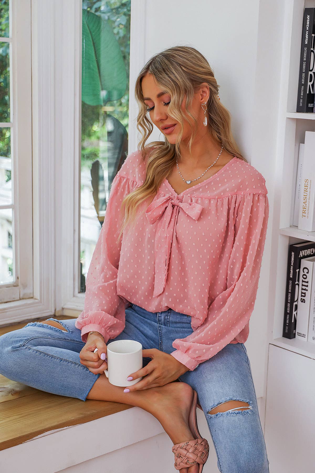 Strap solid color polka dot shirt top