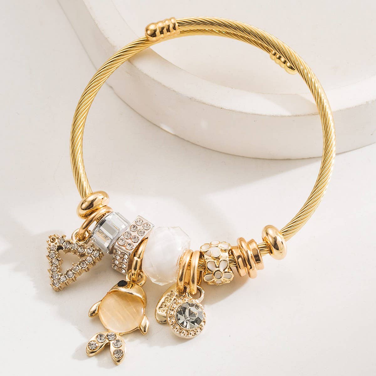 Stylish Stainless Steel Bracelet with GoldfishCharm_CWMM8582