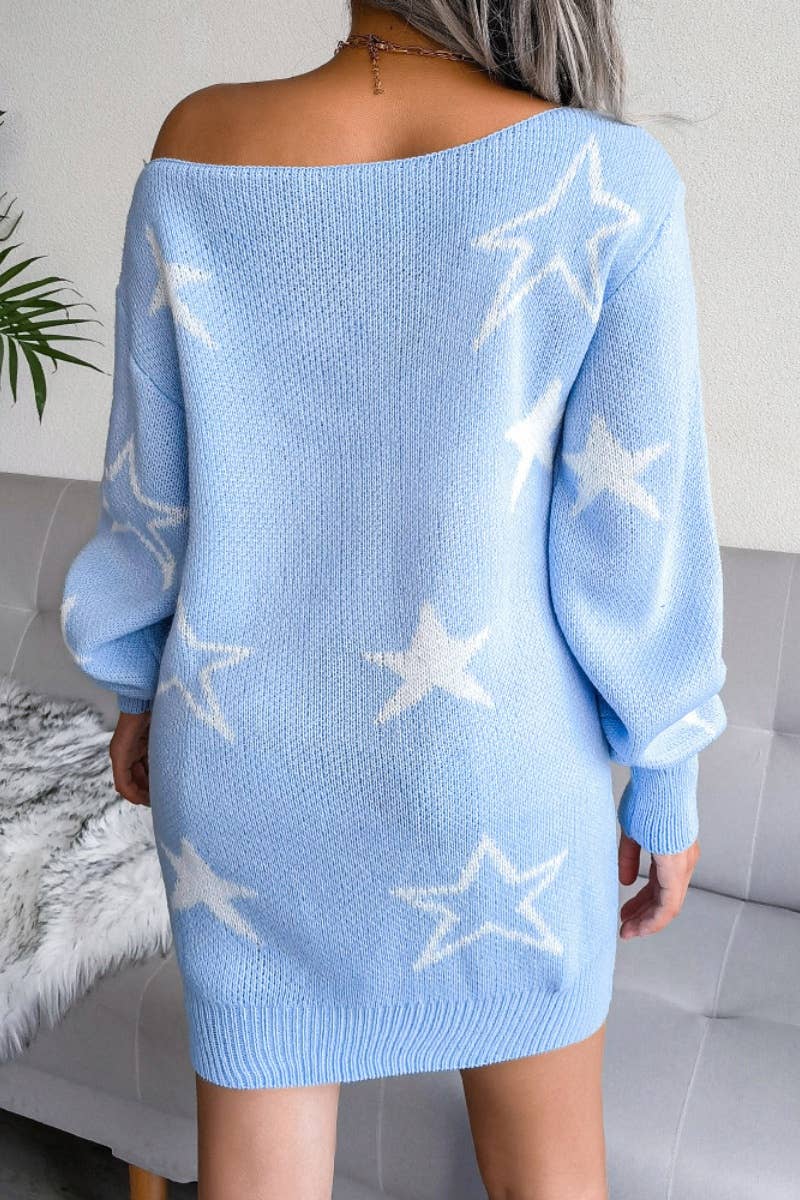 CWDSD6223_WINTER STARS LONG-SLEEVED SWEATER DRESS