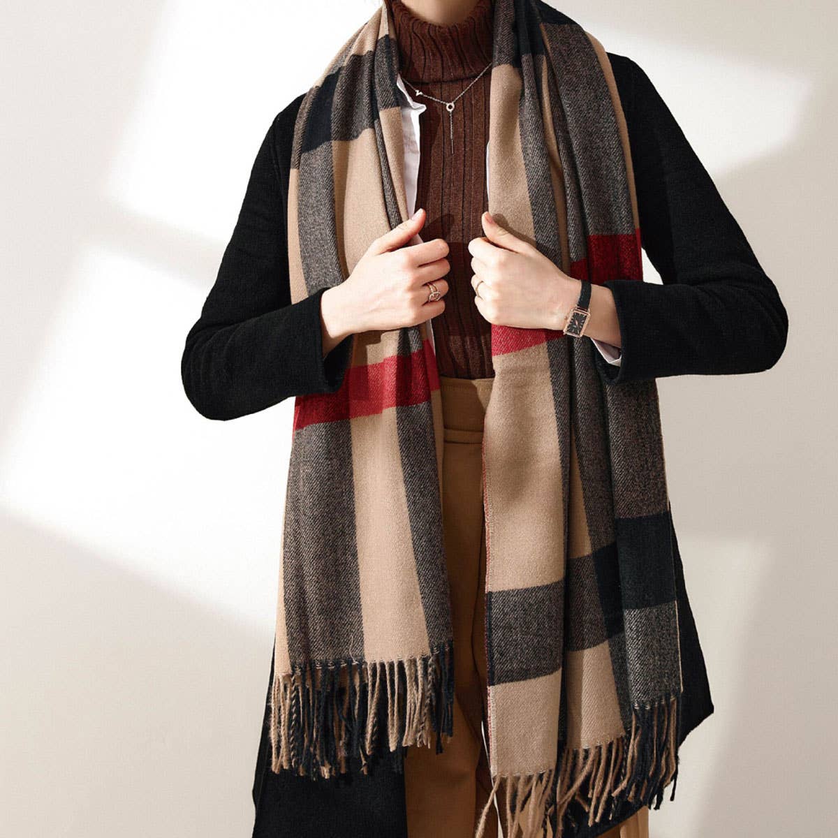 2025 Fashion Plaid Tassel Scarf - Winter Warmth_CWASC0185