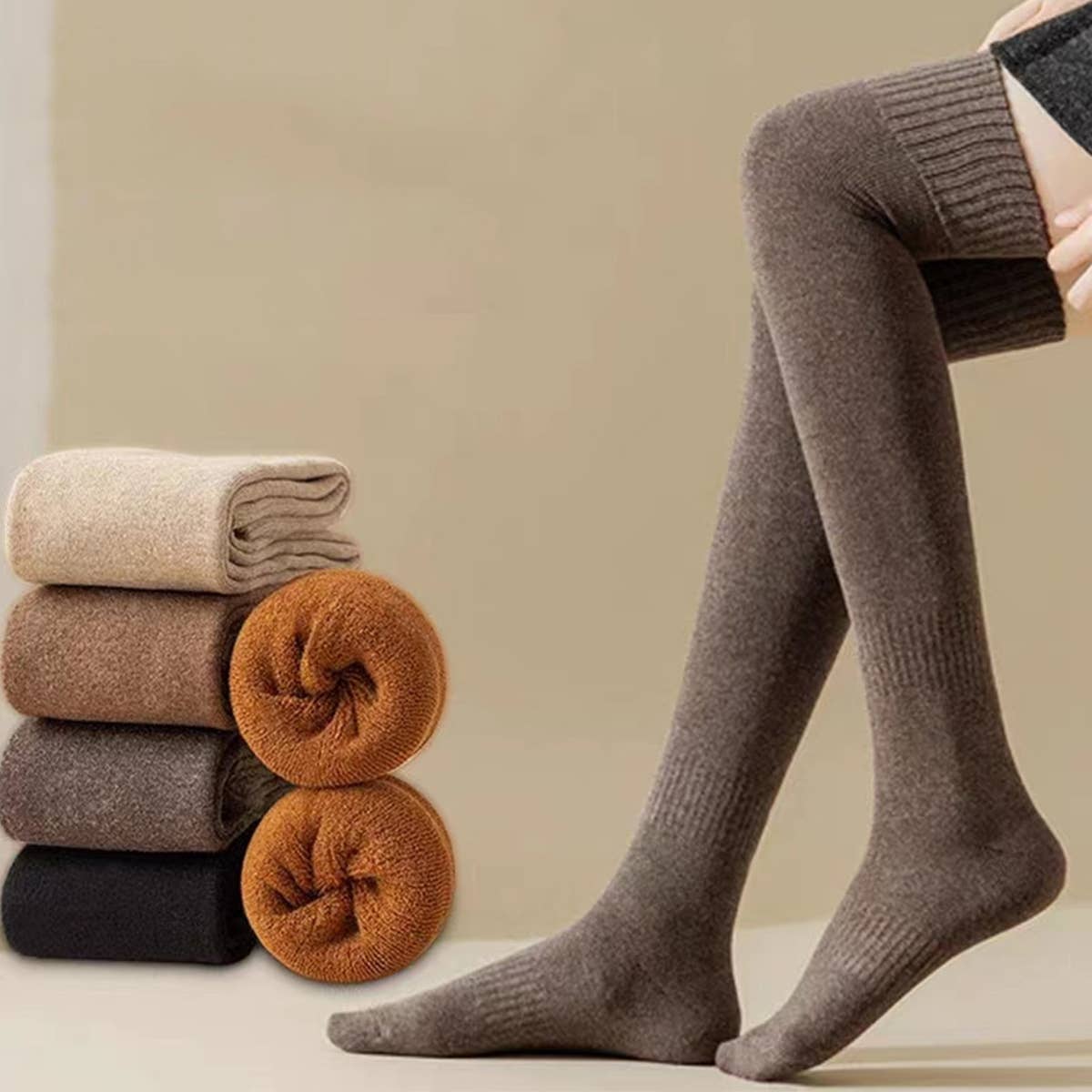 WOMEN PADDED WARM HIGH SOCKS COTTON SOCKS