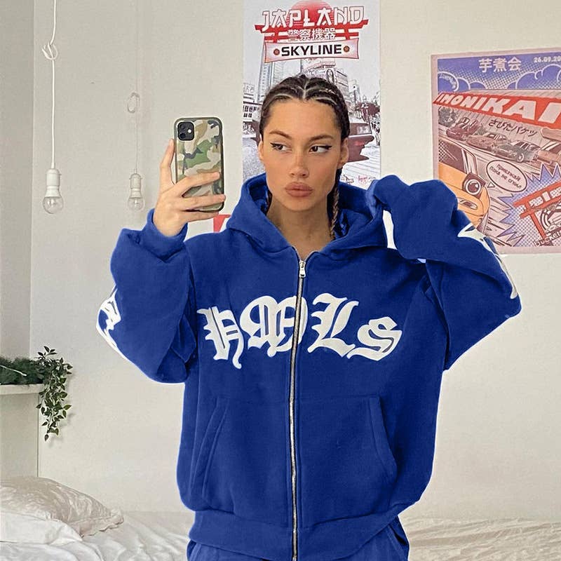 STREET HOODED FOAM PRINT ZIPPER HOODIE