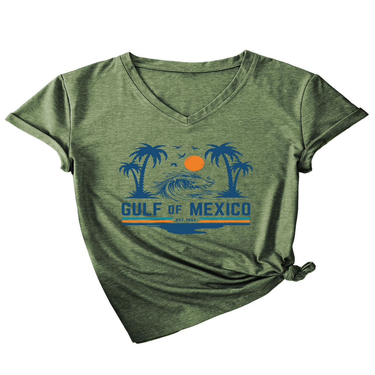 Slim V???Neck T???Shirt ??Gulf of Mexico Est Print_CWTTS1538