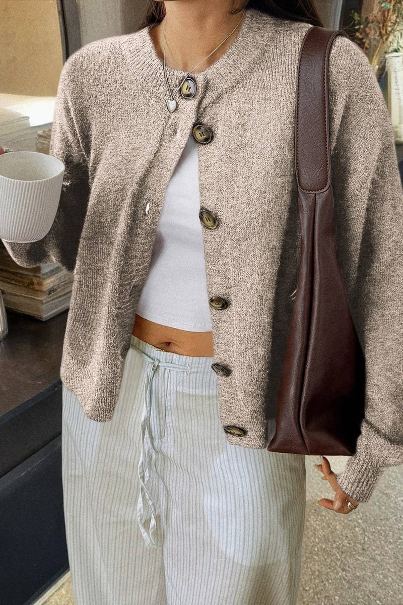 CWOCO00194_CASUAL SIMPLE BUTTON LONG SLEEVE KNIT CARDIGAN