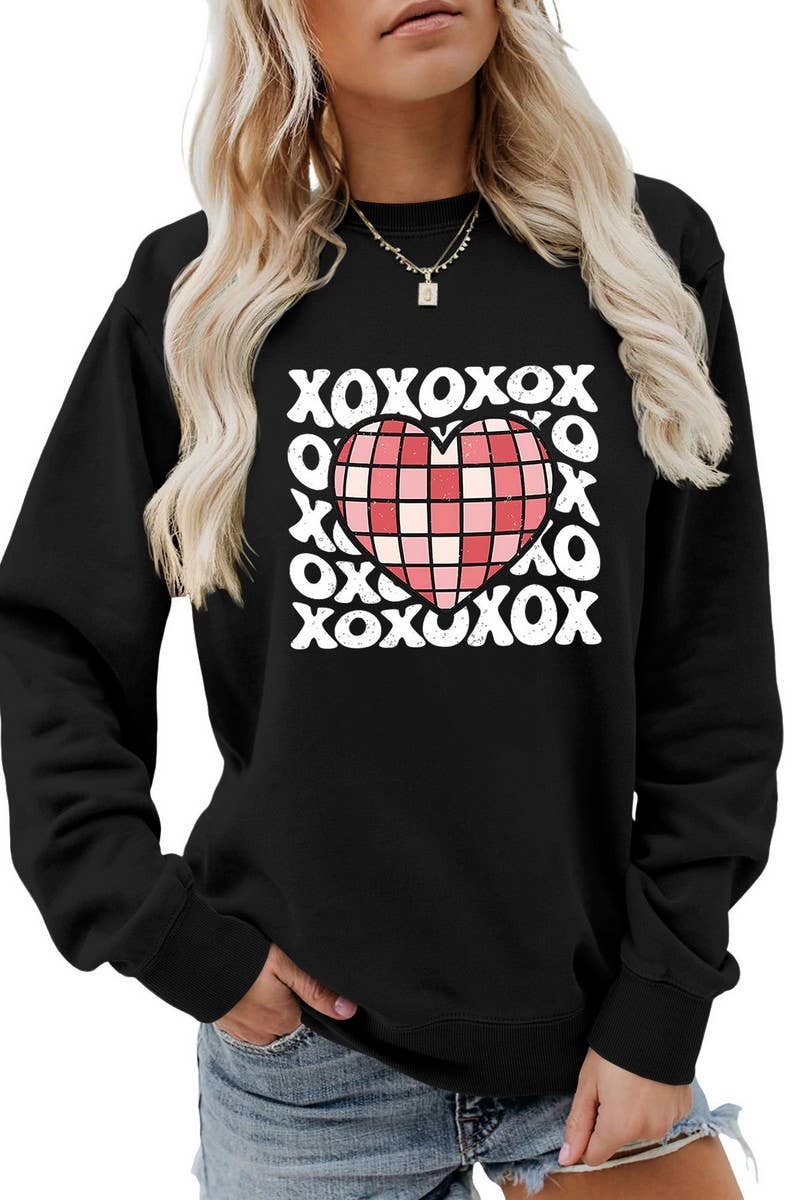 VALENTINE DAY XO PLAID HEART PRINT SWEATSHIRT_CWTSTL0981