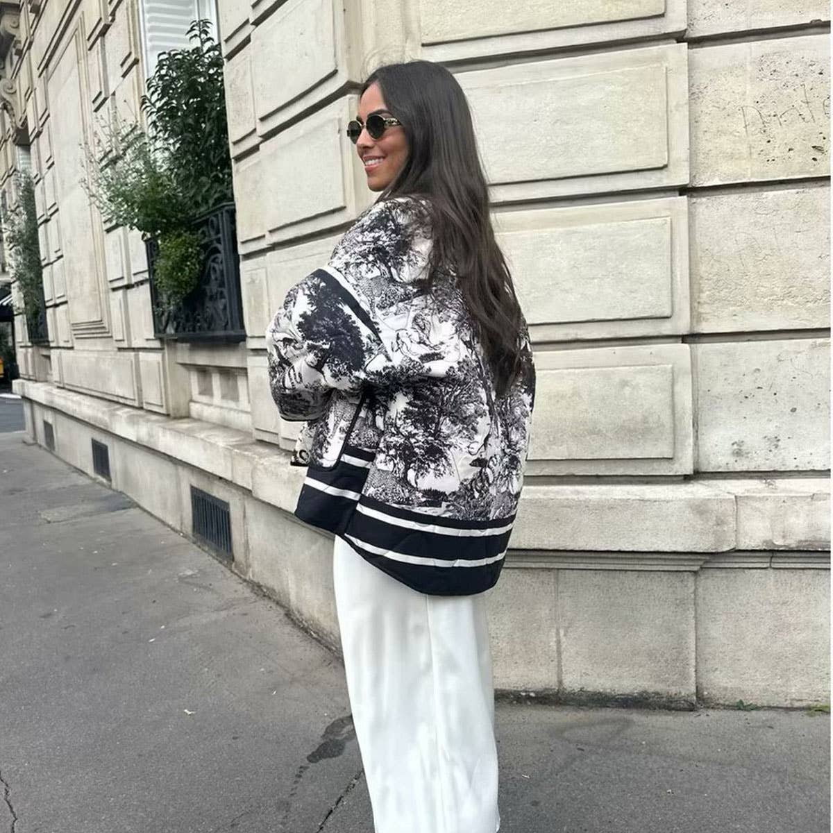 QUILTED JACKET WITH  FLORAL PRINT LAPEL_CWOJA1565