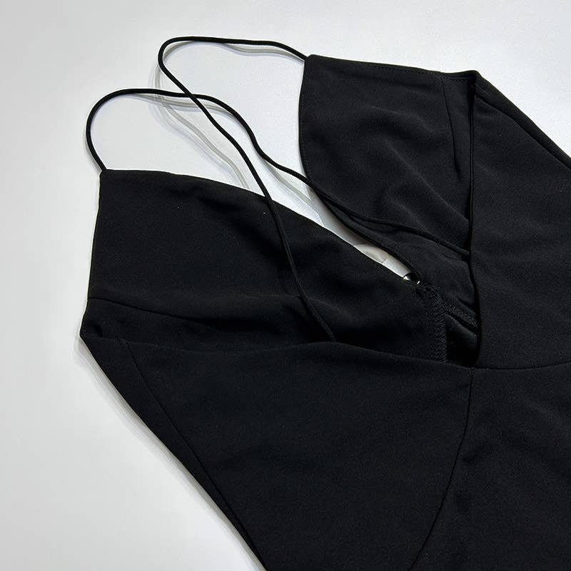 Solid-color French deep V-neck strapless dress