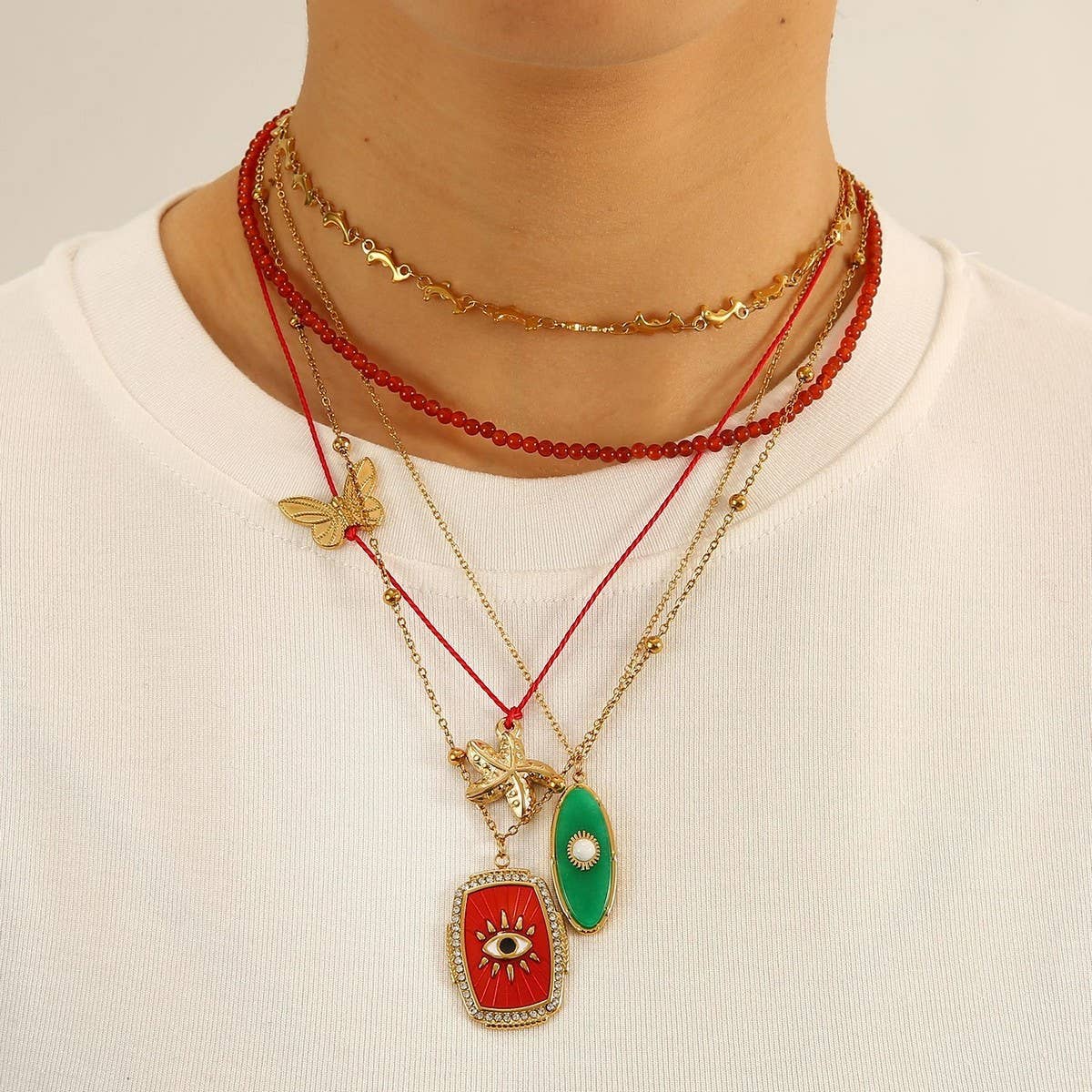 Starfish Eye Pendant Necklace Handmade Enamel_CWMM8872