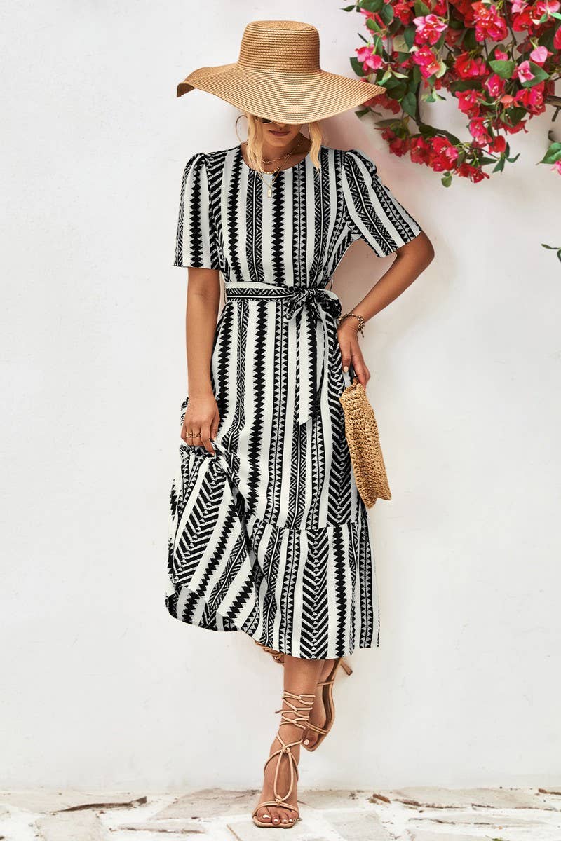 PRINT PUFFY SLEEVE LOOSE DRESS_CWDSD2645