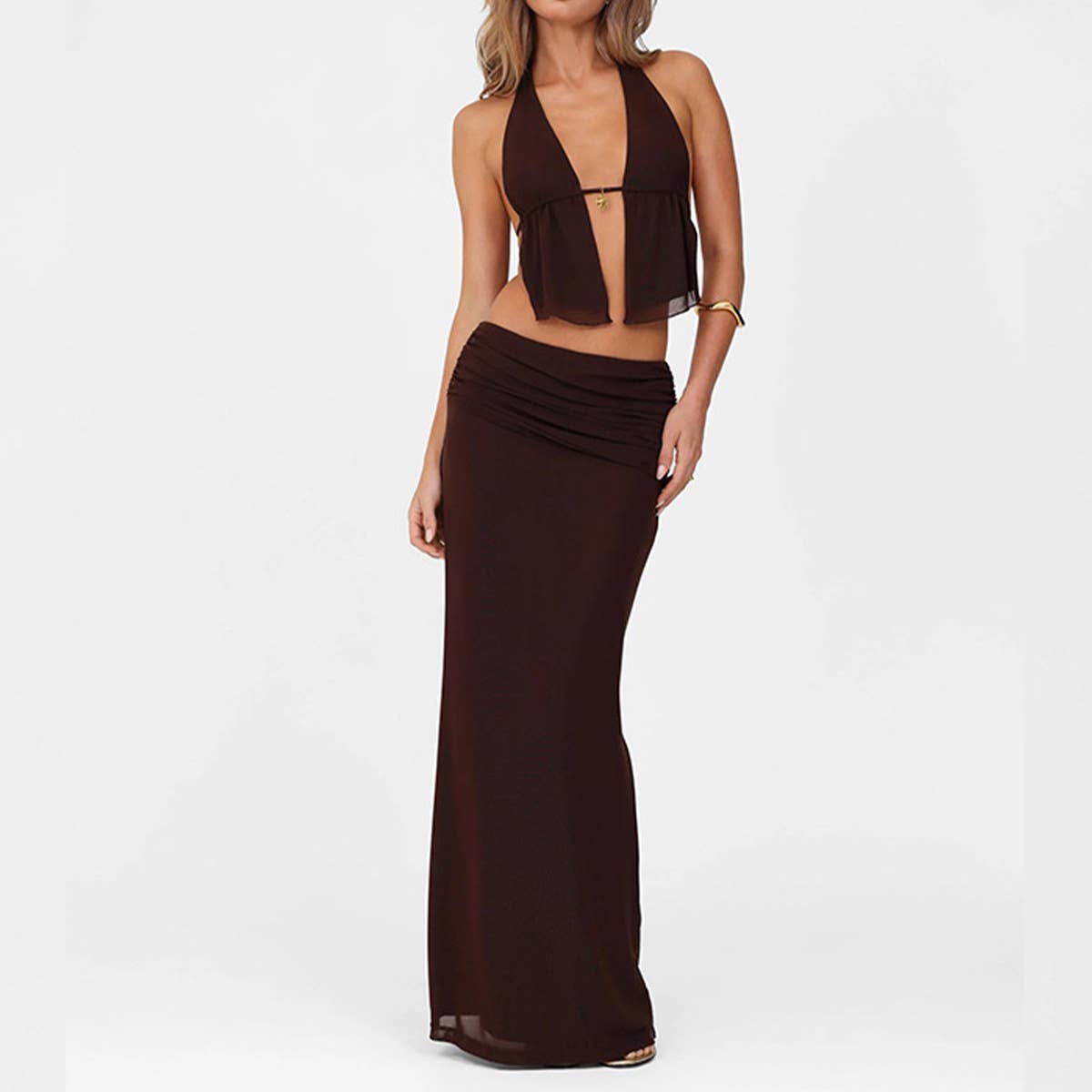 Sexy halter cutout top and high waist skirt set