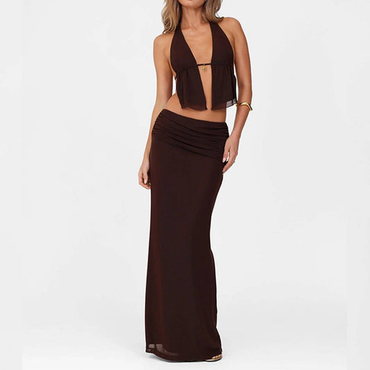 Sexy halter cutout top and high waist skirt set