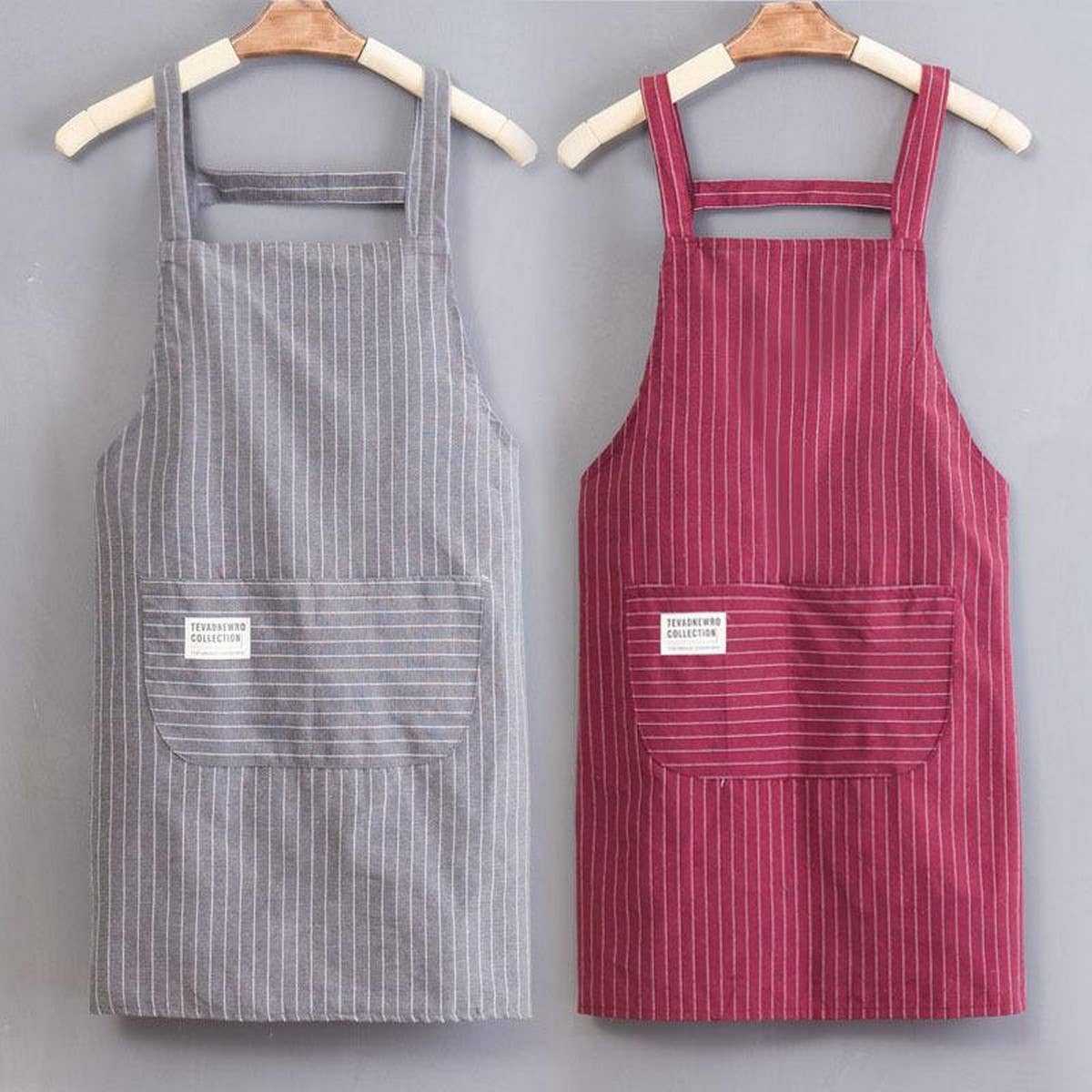 Polyester Cotton Stripes apron with pockets bulk_CWMM2038