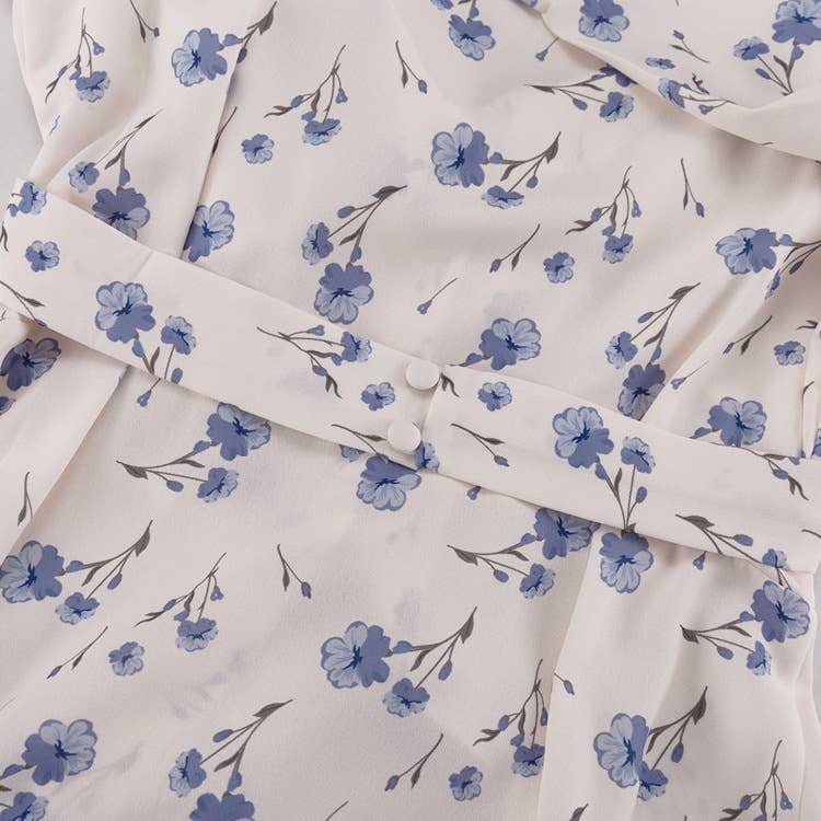 ASYMMETRICAL DESIGN V-NECK FLARED SLEEVE DRESS_CWDMD01096